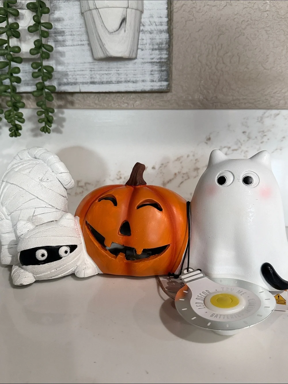 Halloween Decor Cat Ghost, Cat Mummy with LED Pumpkin by Goblin & Ghoul